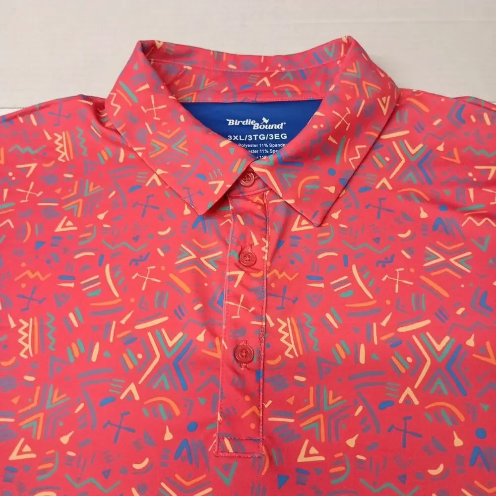Birdie Bound Golf Polo Shirt‎ Men's 3XL XXXL Coral Easy Care UV Comfort Stretch